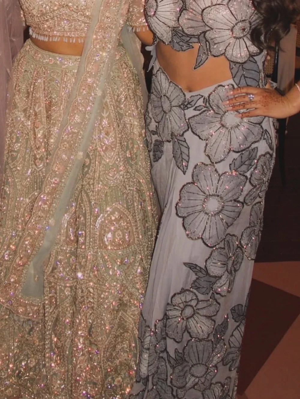 MOLEDRO Light Blue Floral Embroidered Womens two piece sari set